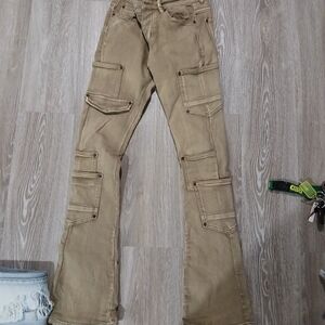 Valabasas Stacked Cargo Jeans in Tan